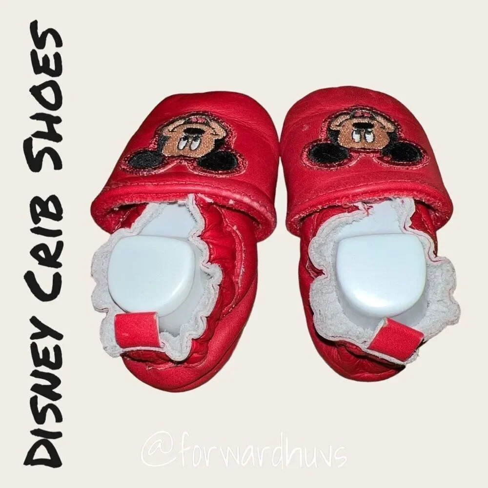 Disney Store Vintage Mickey Mouse Leather Crib Shoes Slippers 6-12 mo